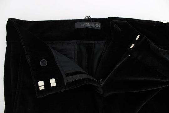 Ermanno Scervino Schwarze Samt-Baumwoll-Hose mit geraden Beinen
