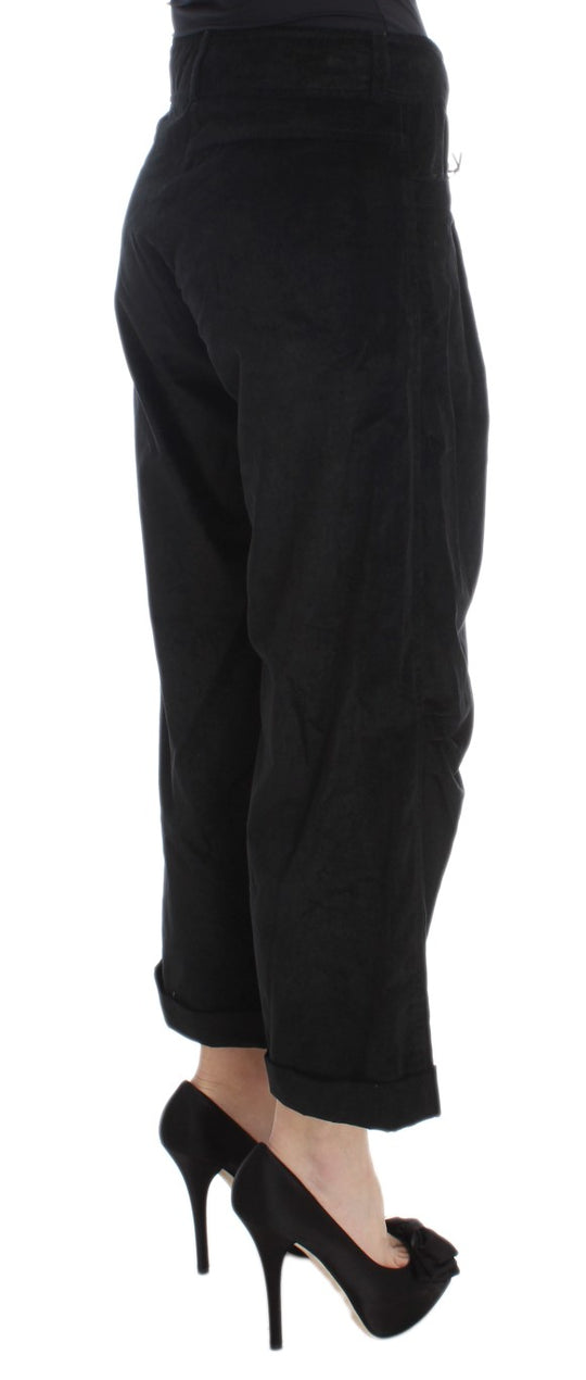Ermanno Scervino Schwarze Capri-Bootcut-Hose aus Samt und Baumwolle