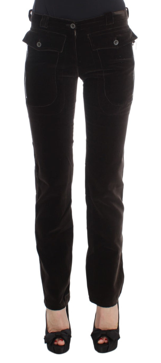 Ermanno Scervino Braune Baumwolle Samt Reißverschlüsse Slim Fit Hose