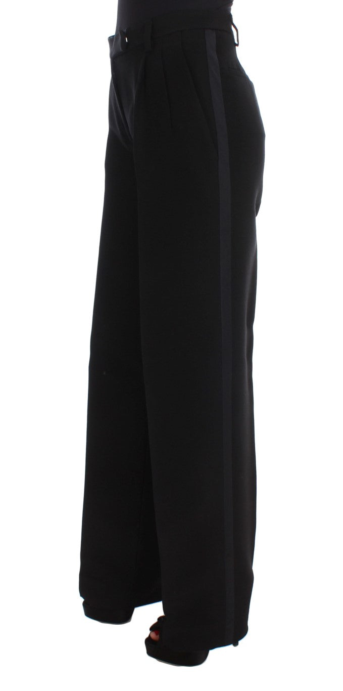 Ermanno Scervino Schwarz gestreifte Hose aus Baumwollmischung mit weiten Beinen