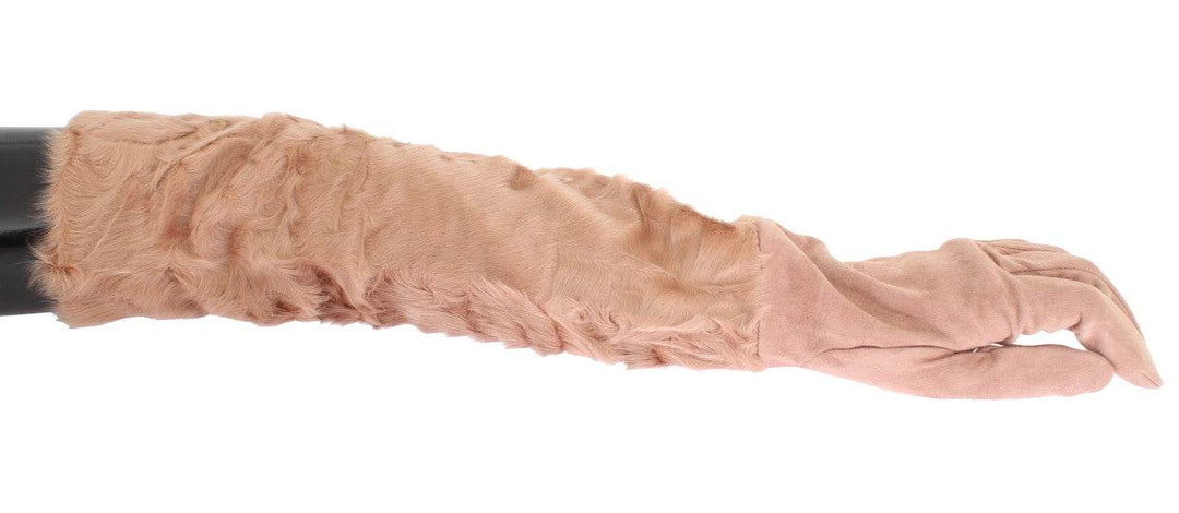 Dolce & Gabbana Elegante beigefarbene Wildlederhandschuhe in Ellbogenlänge - Léoré