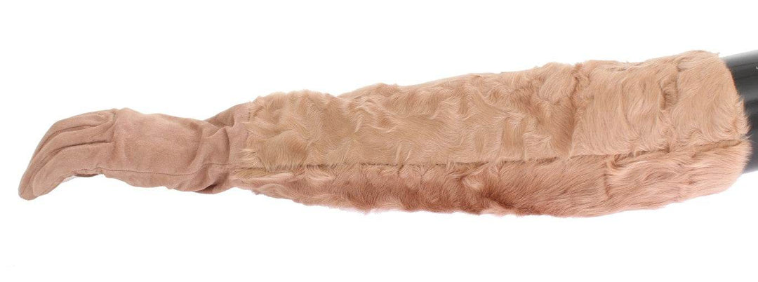 Dolce & Gabbana Elegante beigefarbene Wildlederhandschuhe in Ellbogenlänge - Léoré