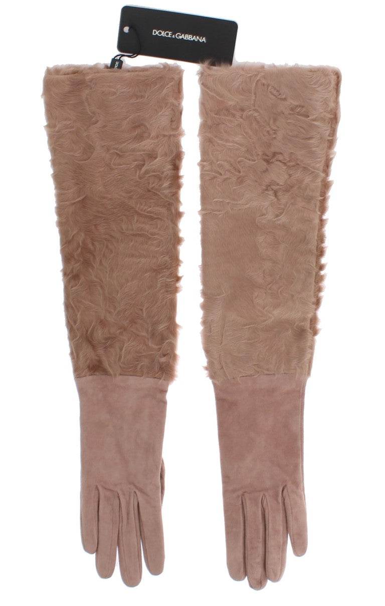 Dolce & Gabbana Elegante beigefarbene Wildlederhandschuhe in Ellbogenlänge - Léoré