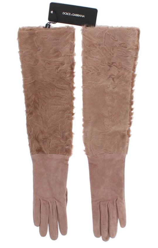 Dolce & Gabbana Elegante beigefarbene Wildlederhandschuhe in Ellbogenlänge - Léoré