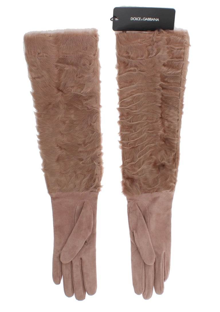 Dolce & Gabbana Elegante beigefarbene Wildlederhandschuhe in Ellbogenlänge - Léoré