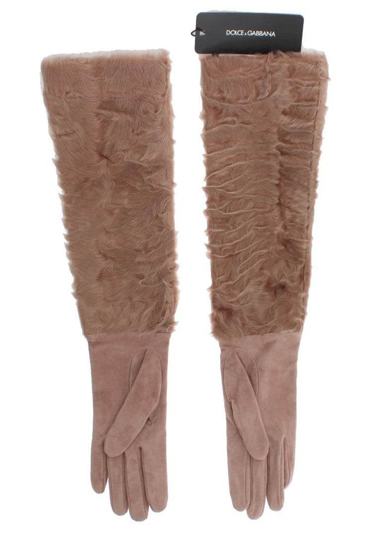 Dolce & Gabbana Elegante beigefarbene Wildlederhandschuhe in Ellbogenlänge - Léoré