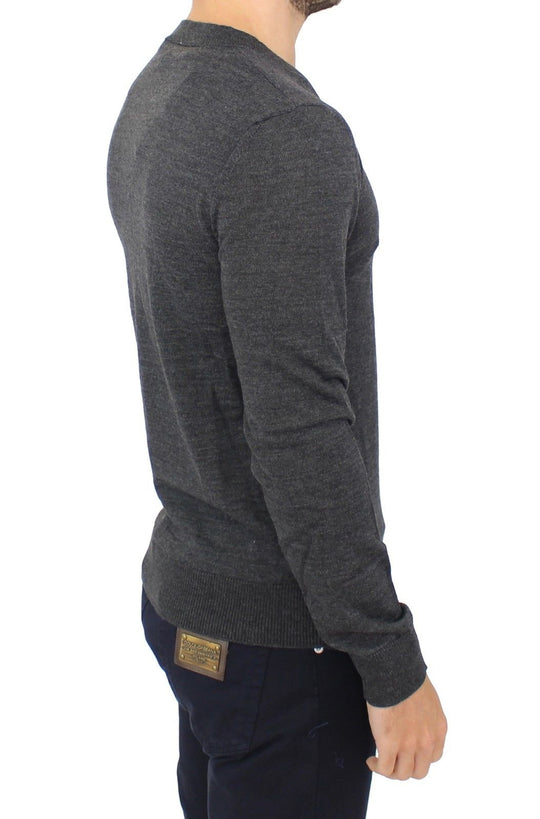 Ermanno Scervino Grauer Pullover mit V-Ausschnitt aus Wollmischung