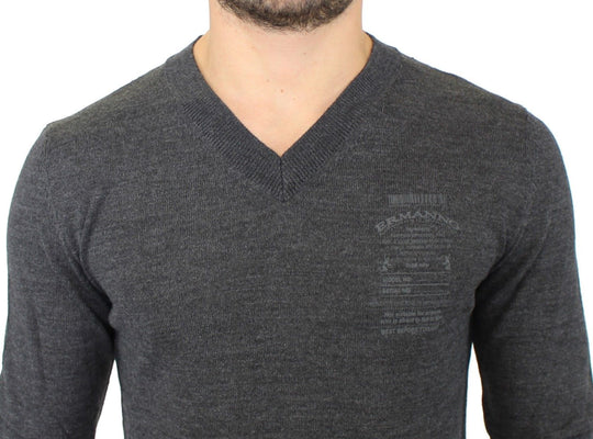 Ermanno Scervino Grauer Pullover mit V-Ausschnitt aus Wollmischung