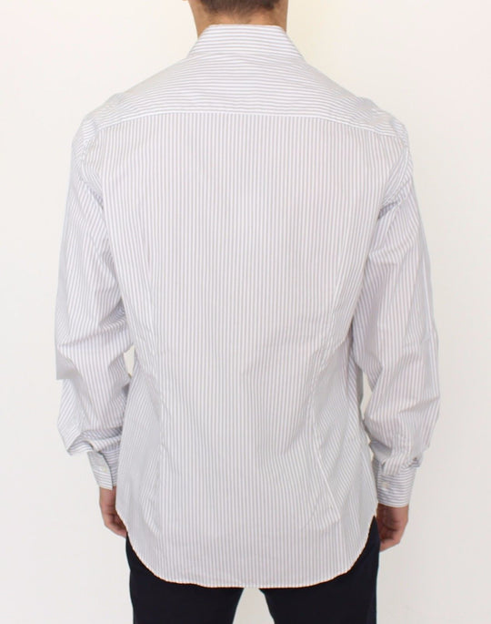 Ermanno Scervino Weiß-grau gestreiftes Regular Fit Freizeithemd