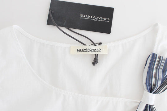 Ermanno Scervino Weißes blaues Top Bluse Tank Shirt ärmellos