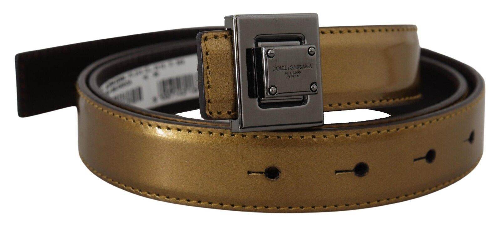 Dolce & Gabbana Goldfarbener Ledergürtel mit quadratischer Schnalle - Léoré