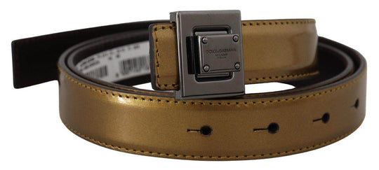 Dolce & Gabbana Goldfarbener Ledergürtel mit quadratischer Schnalle - Léoré