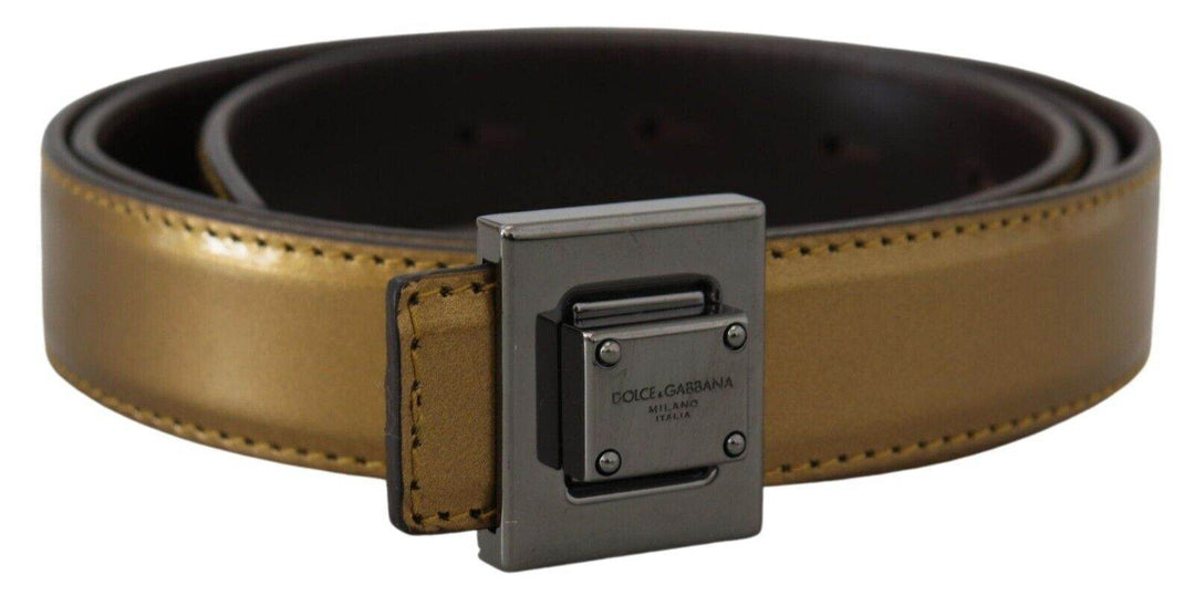 Dolce & Gabbana Goldfarbener Ledergürtel mit quadratischer Schnalle - Léoré