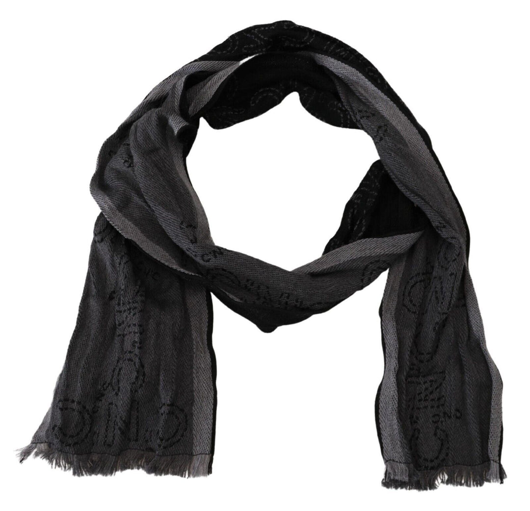 Costume National Schwarz Grau Logo Print Männer Hals Wrap Schal Schal