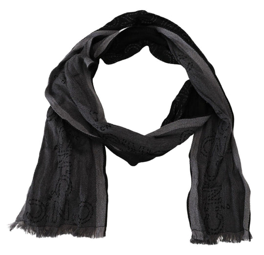 Costume National Schwarz Grau Logo Print Männer Hals Wrap Schal Schal