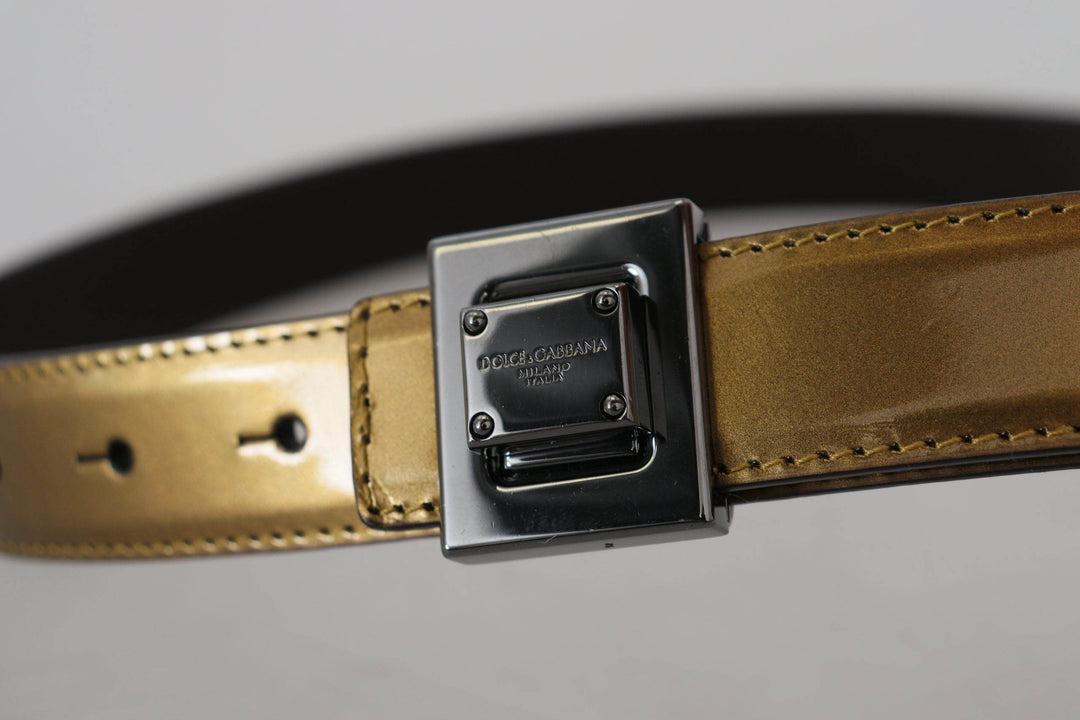 Dolce & Gabbana Goldfarbener Ledergürtel mit quadratischer Schnalle - Léoré