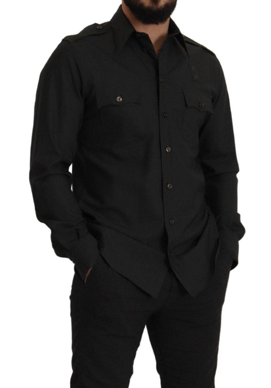 Dolce & Gabbana Elegantes Slim Fit Hemd aus dunkelgrüner Baumwolle - Léoré