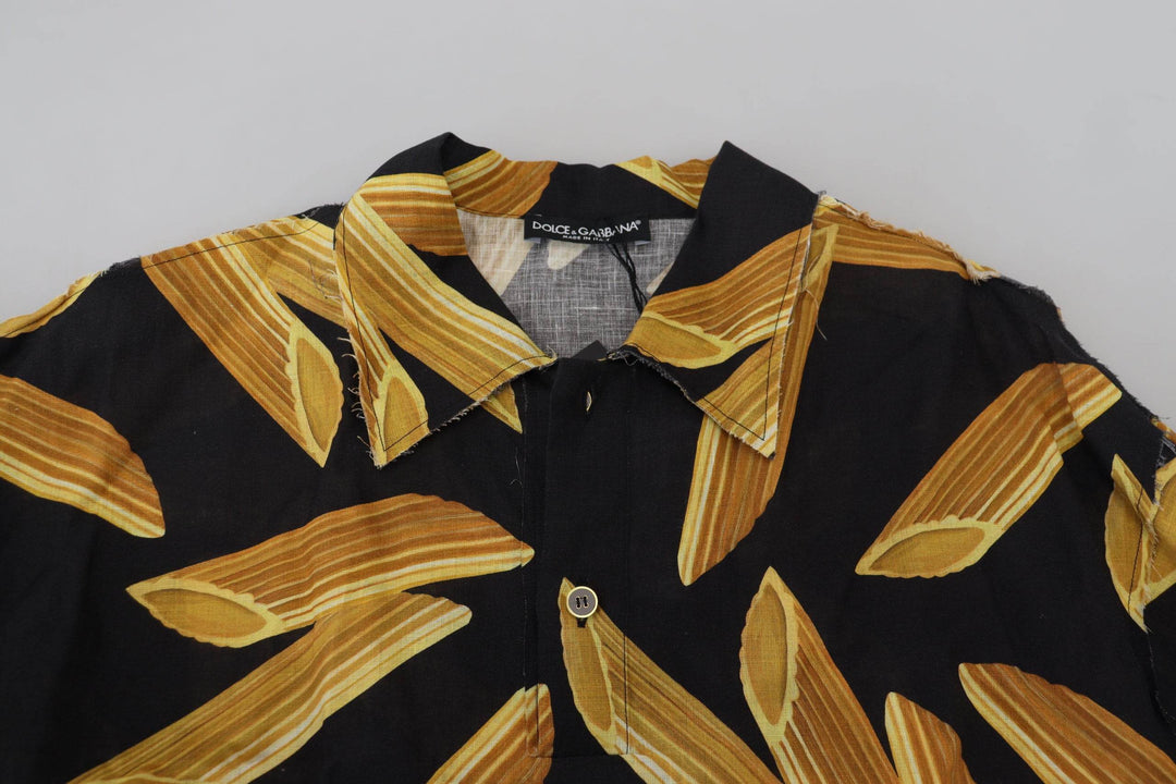 Dolce & Gabbana Schwarzes Leinenhemd mit Penne Rigate Druck - Léoré