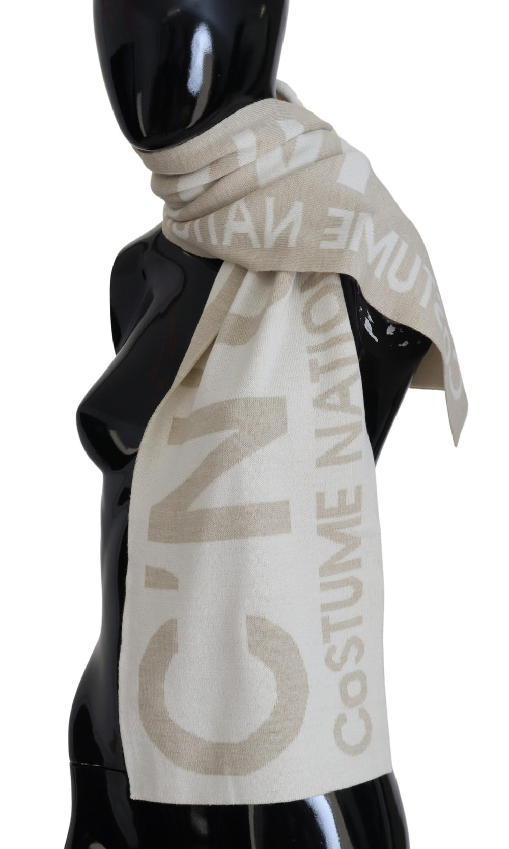 Costume National Beige Weiß Logo Wickelwärmer Schal Schal