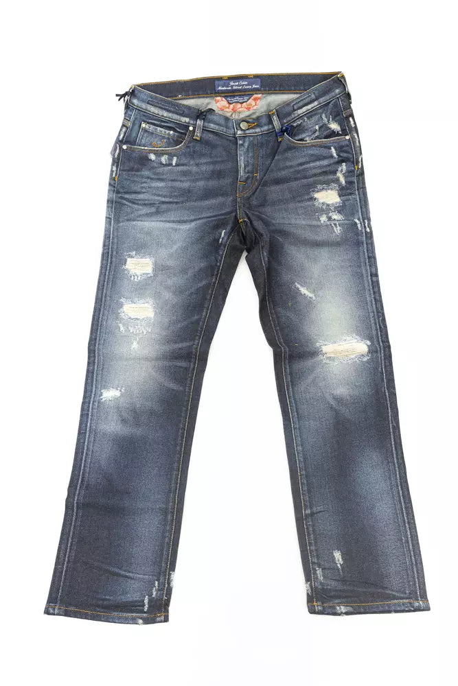 Jacob Cohen Blaue Baumwoll-Damenjeans mit Ponyfell-Label