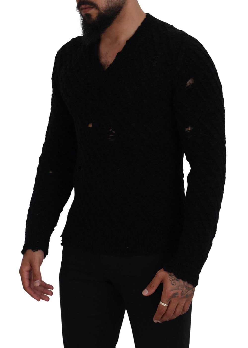 Dolce & Gabbana Eleganter schwarzer Pullover mit V-Ausschnitt aus Wollmischung - Léoré