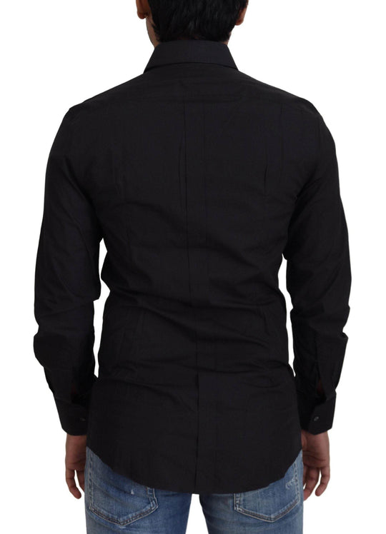 Dolce & Gabbana Elegantes Slim Fit Schwarzes Baumwollhemd - Léoré
