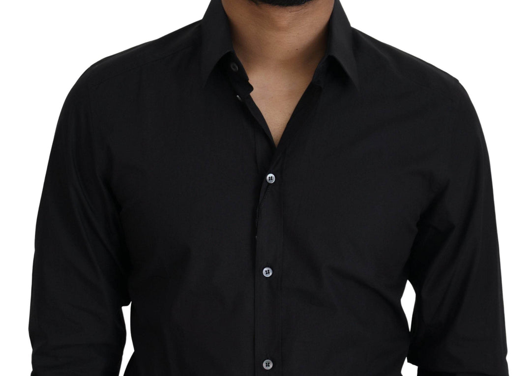 Dolce & Gabbana Elegantes Slim Fit Schwarzes Baumwollhemd - Léoré