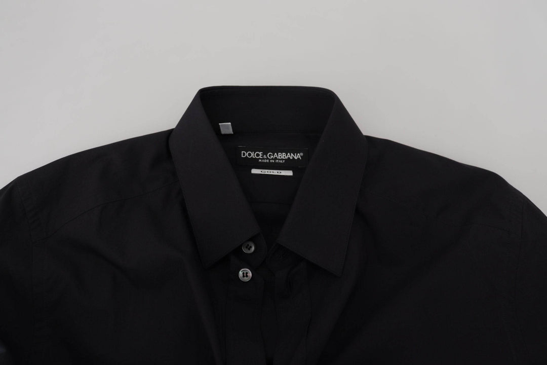 Dolce & Gabbana Elegantes Slim Fit Schwarzes Baumwollhemd - Léoré