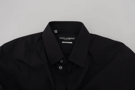Dolce & Gabbana Elegantes Slim Fit Schwarzes Baumwollhemd - Léoré