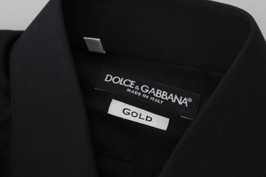 Dolce & Gabbana Elegantes Slim Fit Schwarzes Baumwollhemd - Léoré