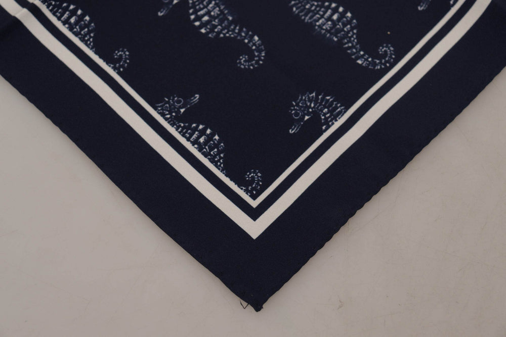 Dolce & Gabbana Elegantes blaues Seepferdchen Seidenschal für Männer - Léoré