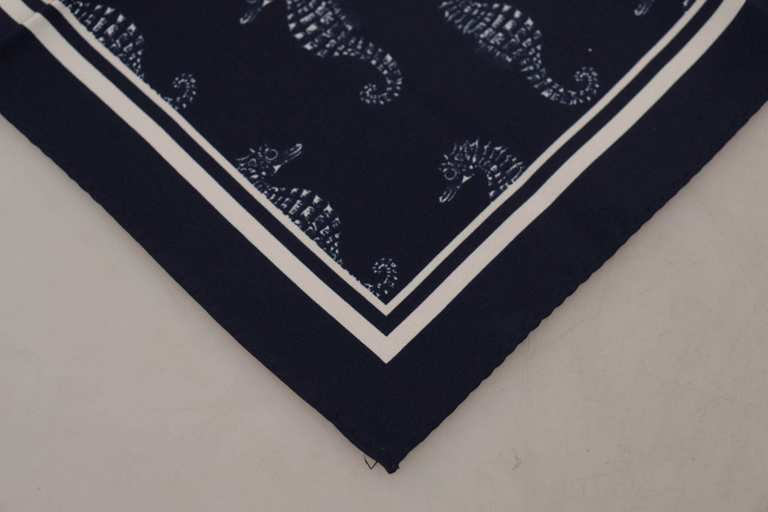 Dolce & Gabbana Elegantes blaues Seepferdchen Seidenschal für Männer - Léoré