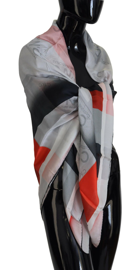 Costume National Grauer roter Schal Foulard Wickelschal