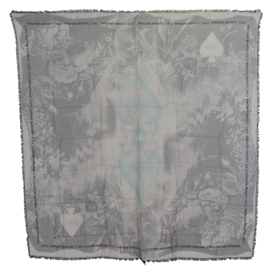 Costume National Grauer Print-Schal Foulard Fransenschal