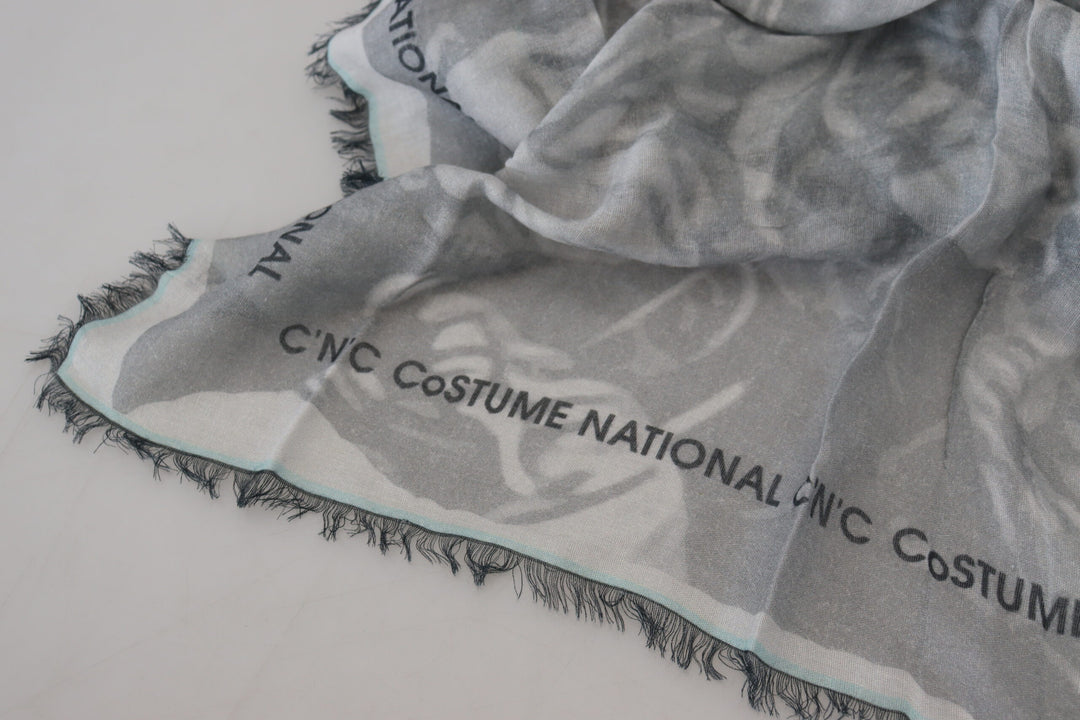 Costume National Grauer Print-Schal Foulard Fransenschal