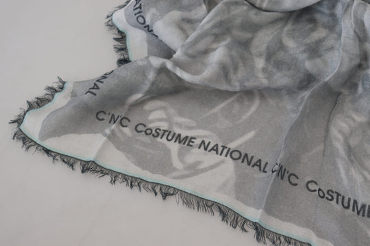 Costume National Grauer Print-Schal Foulard Fransenschal