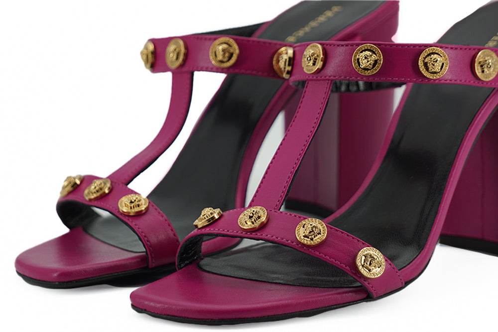 Versace Elegante hohe Sandalen aus lila Kalbsleder - Léoré