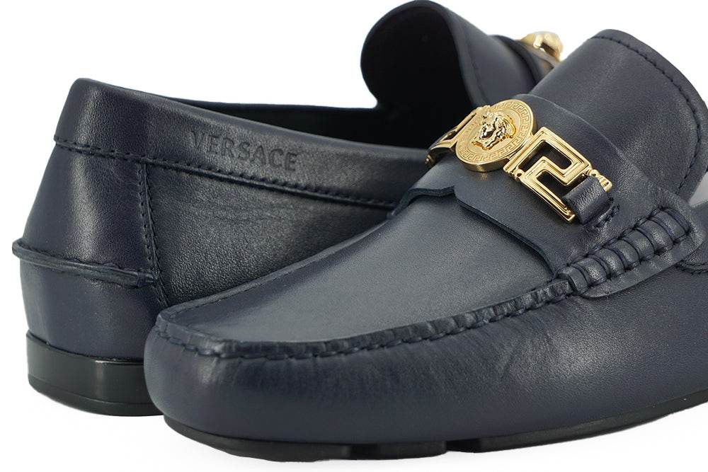 Versace Elegante marineblaue Loafers aus Kalbsleder - Léoré