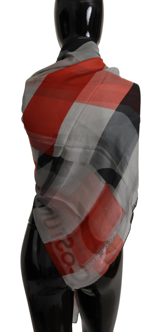 Costume National Grauer roter Schal Foulard Wickelschal