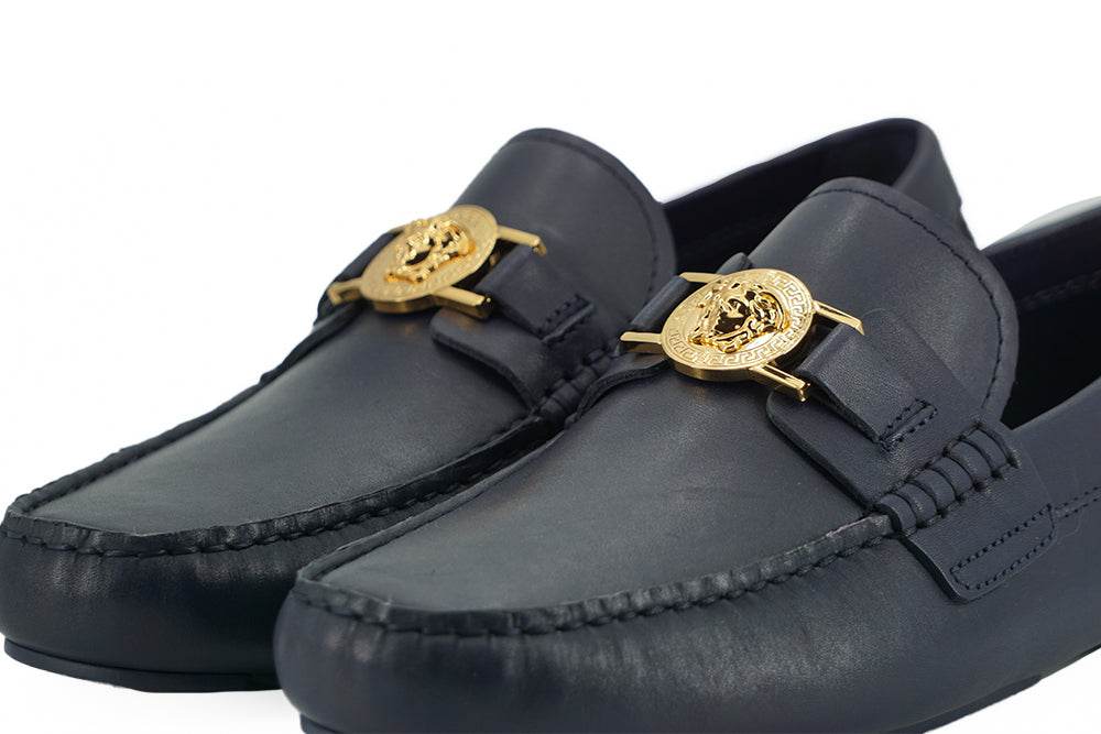 Versace Elegante marineblaue Loafers aus Kalbsleder - Léoré
