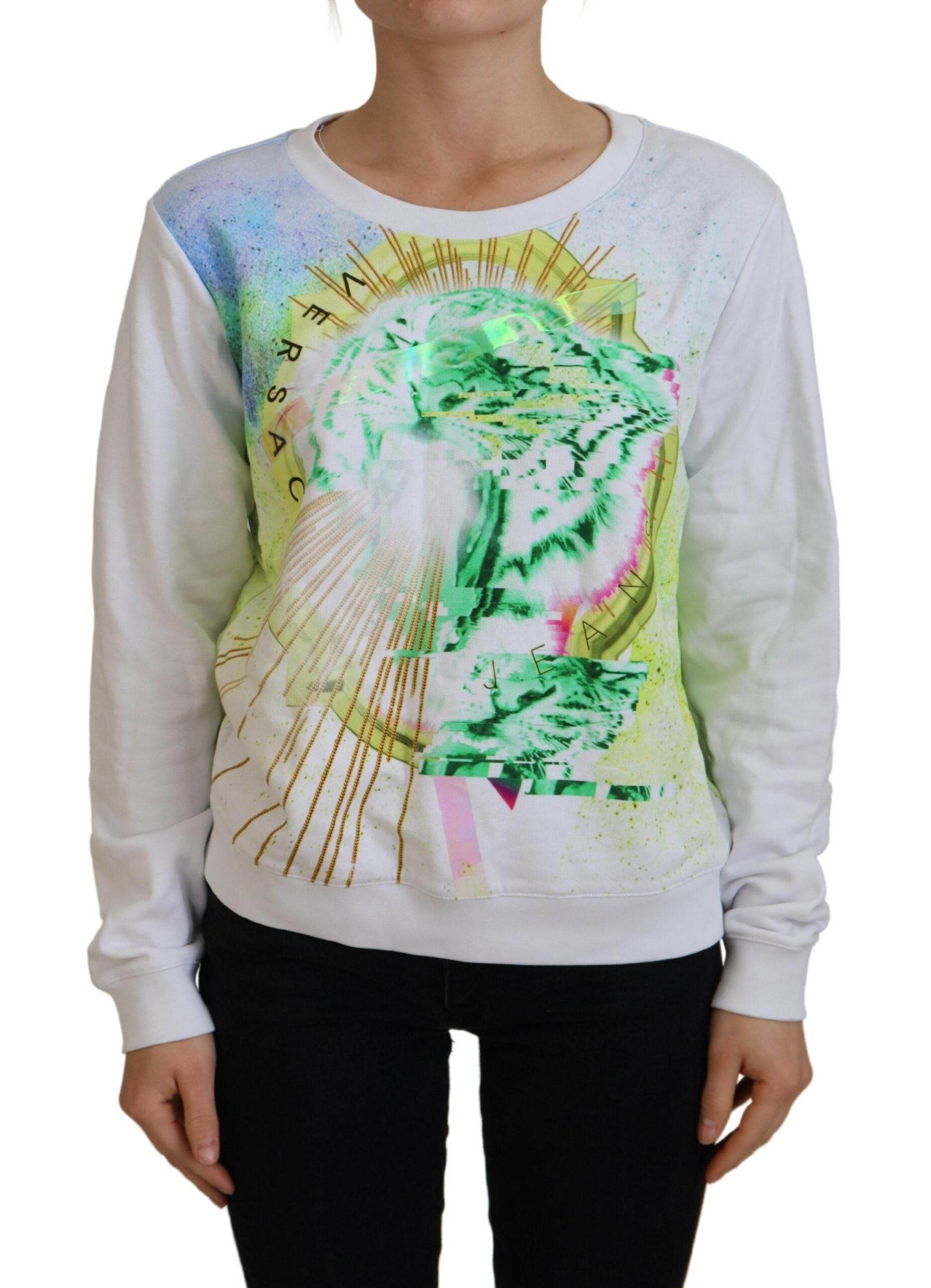 Versace Jeans Eleganter weißer Grafik-Rundhals-Pullover - Léoré