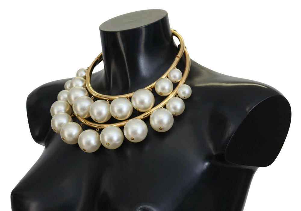 Dolce & Gabbana Elegantes mit Kunstperlen verziertes goldenes Kropfband