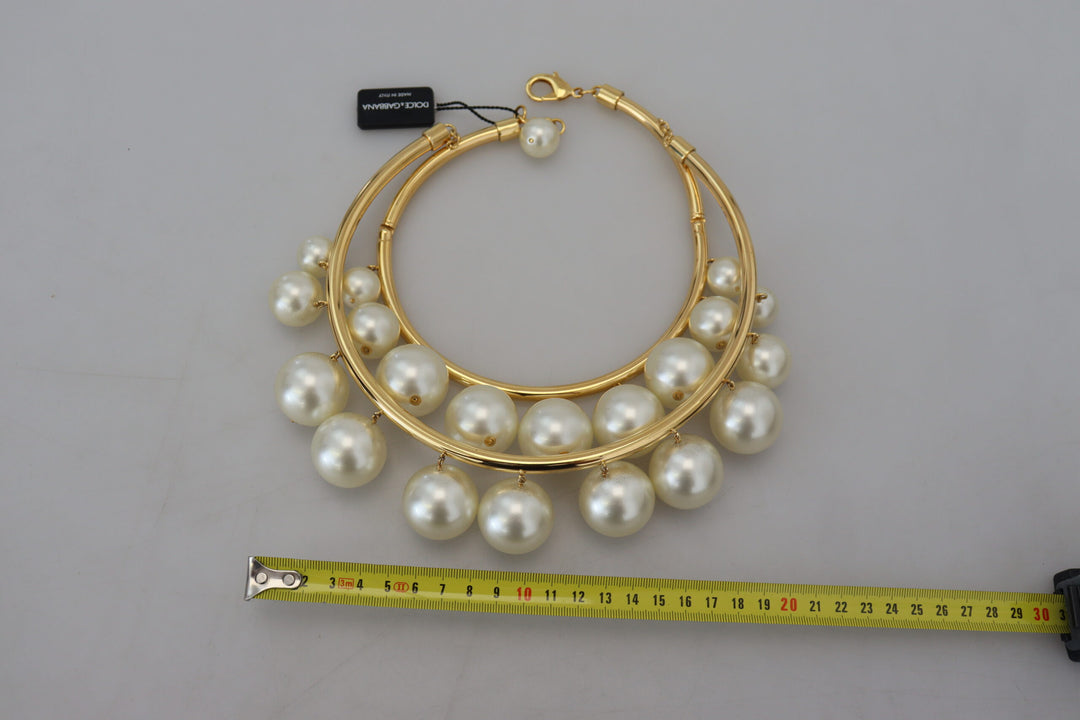 Dolce & Gabbana Elegantes mit Kunstperlen verziertes goldenes Kropfband