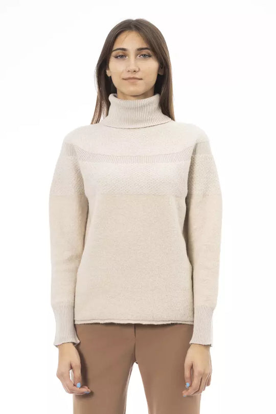 Alpha Studio Beigefarbener Pullover aus Wolle für Frauen