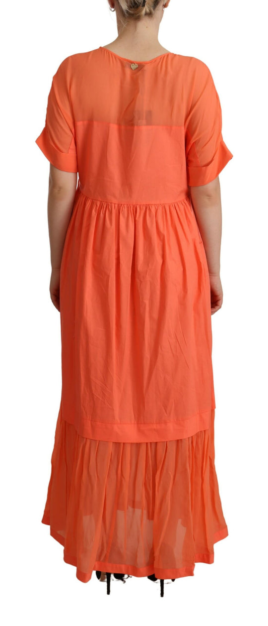 Twinset Koralle Baumwollmischung Kurze Ärmel Maxi-Shift-Kleid