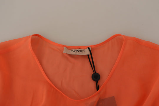 Twinset Koralle Baumwollmischung Kurze Ärmel Maxi-Shift-Kleid