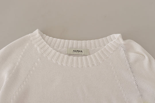 Alpha Studio Weißer Pullover mit langen Ärmeln und Rundhalsausschnitt