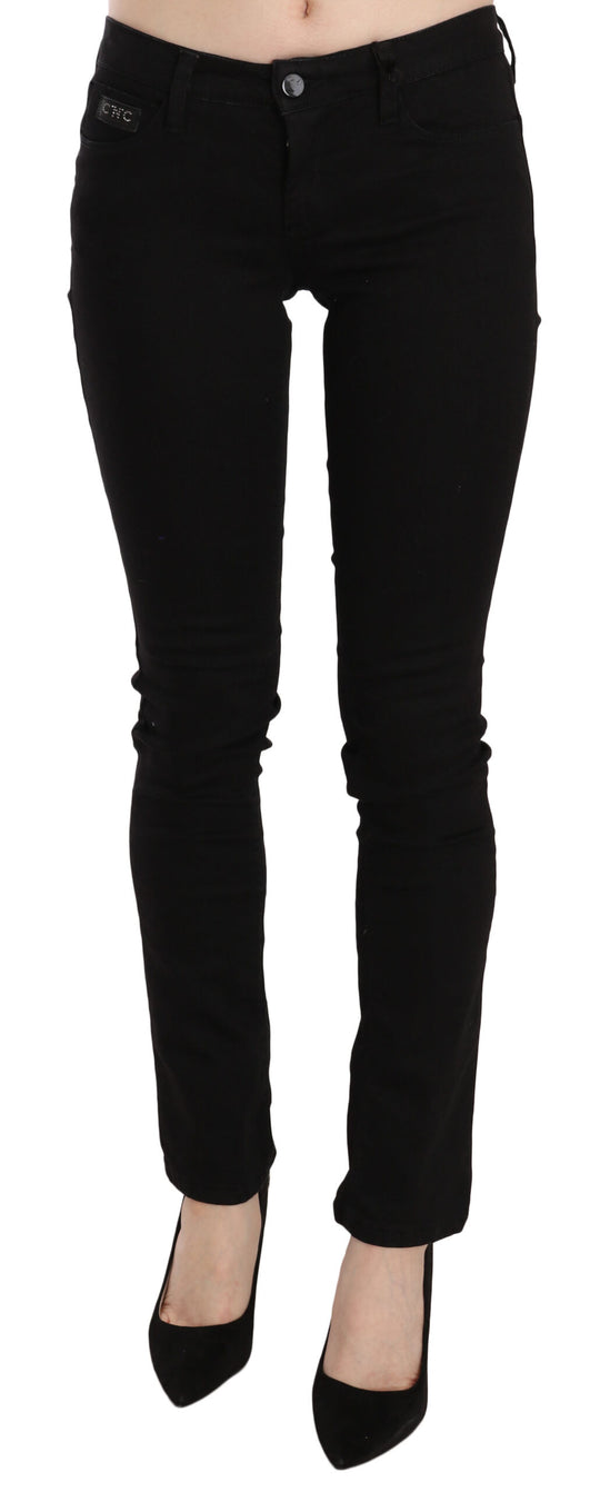 Costume National Schwarze Pailletten-Jeans mit schmaler Taille und schmaler Passform aus Denim