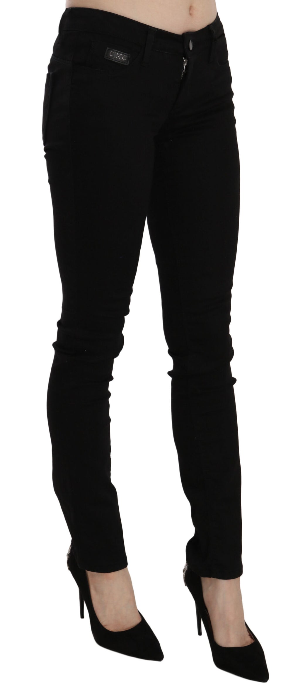 Costume National Schwarze Pailletten-Jeans mit schmaler Taille und schmaler Passform aus Denim