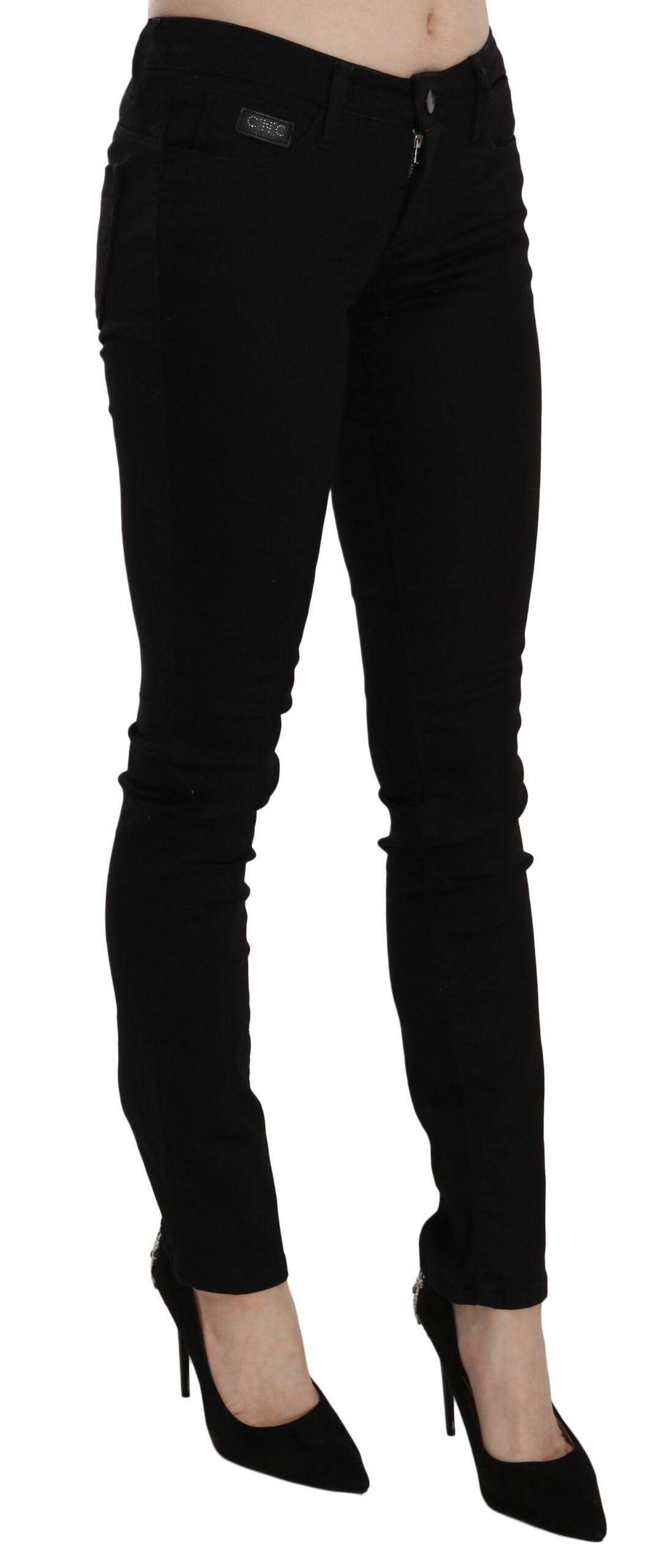 Costume National Schwarze Pailletten-Jeans mit schmaler Taille und schmaler Passform aus Denim